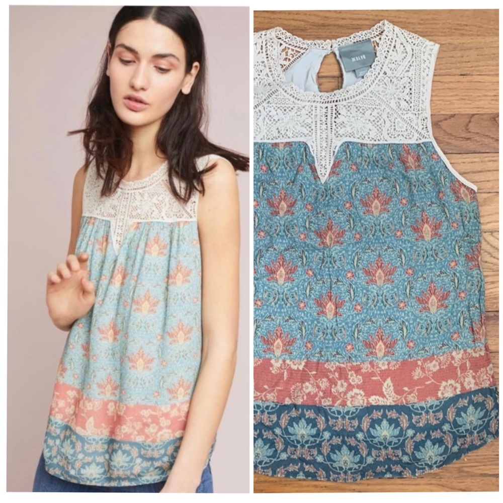 Anthro Eleanor Laced Boho Tank